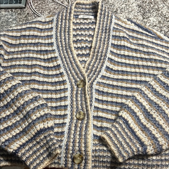 Madewell Sweaters - Madewell Blue and Cream Striped Cardigan
